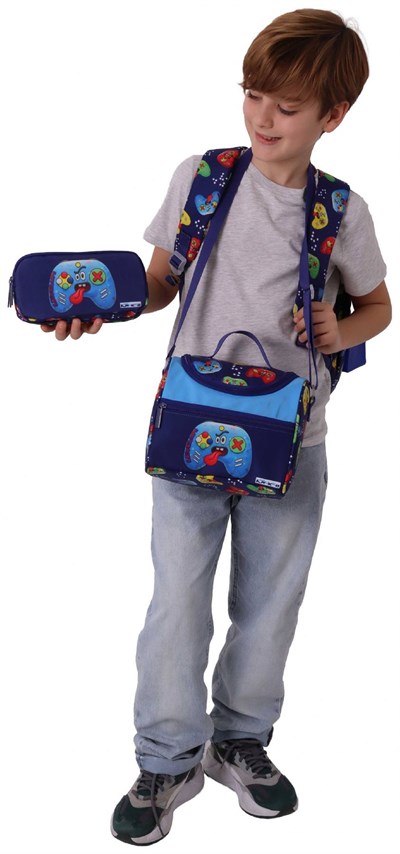 Kaukko Kids Good Game(Lacivert - Kırmızı Renk) Erkek Çocuk Üçlü İlkokul Okul Çantası Seti/Takımı - SETKK-L5389A