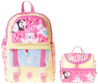 Kaukko Kids Hello Kız Çocuk Sarı - Pembe İlkokul Sırt Çantası ve Beslenme Çanta Seti - SETKK-L5308B