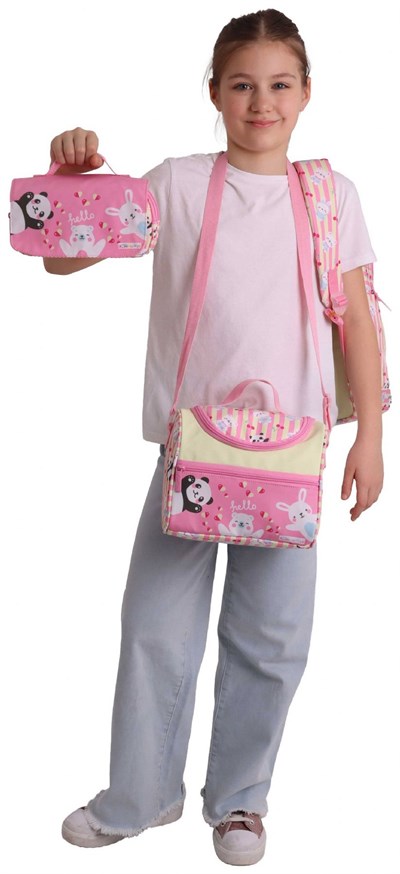 Kaukko Kids Hello(Sarı - Pembe Renk) Kız Çocuk Üçlü İlkokul Okul Çantası Seti/Takımı - SETKK-L5308A