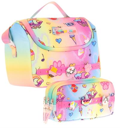 Kaukko Kids Isı Yalıtımlı Beslenme Çantası ve Üç Gözlü Kalemlik Seti - Kız Çocuk, Mavi Sarı (Silikon Aksesuarlı)