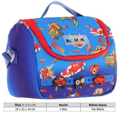 Kaukko Kids Isı Yalıtımlı, Silikon Aksesuarlı Beslenme Çantası - Mavi Kırmızı - Erkek Çocuk - L7258