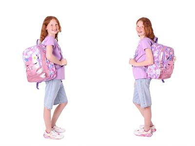 Kaukko Kids Kedi Şekilli (Pembe Mor) Kız Çocuk Üçlü İlkokul Okul Çantası Seti