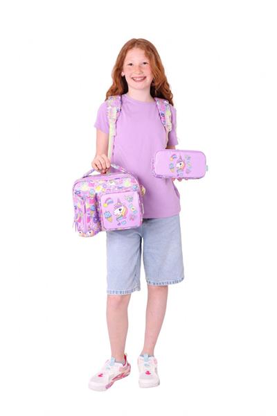 Kaukko Kids Kız Çocuk - Lila Pullu Sweet Desenli - Okul Çanta Seti (Sırt Çantası+Beslenme Çantası+Kalemlik)