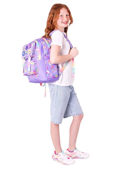 Kaukko Kids Kız Çocuk Armalı Hobi Desenli İlkokul Okul Sırt Çantası (Dört Bölmeli) - Mor - L5238