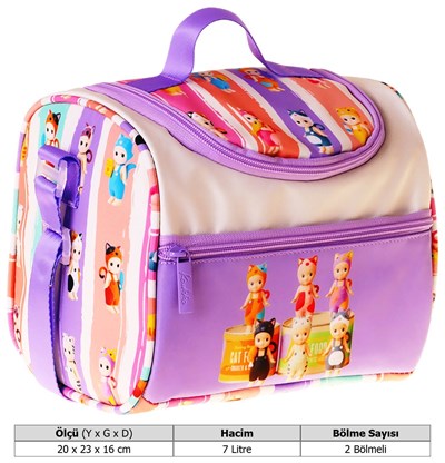 Kaukko Kids Kız Çocuk Cat Life Baskılı Isı Yalıtımlı Okul Beslenme Çantası (Mor - Krem) - L5314