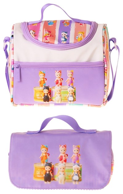Kaukko Kids Kız Çocuk Cat Life Baskılı Mor - Krem Thermo Beslenme Çantası ve Kalemlik Seti - SETKK-L5314