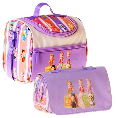 Kaukko Kids Kız Çocuk Cat Life Baskılı Mor - Krem Thermo Beslenme Çantası ve Kalemlik Seti - SETKK-L5314