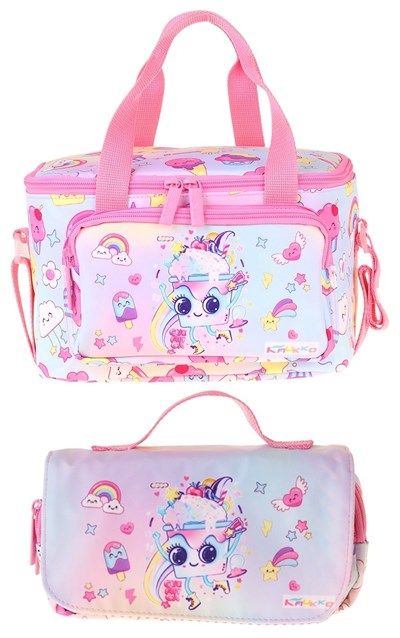Kaukko Kids Kız Çocuk Dondurma Desenli Pembe Thermo Beslenme Çantası ve Kalemlik Seti - SETKK-L5284