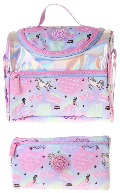 Kaukko Kids Kız Çocuk Dream Baskılı Çok Renkli Thermo Beslenme Çantası ve Kalemlik Seti - SETKK-L5344