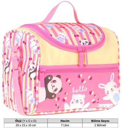 Kaukko Kids Kız Çocuk Hello Baskılı Isı Yalıtımlı Okul Beslenme Çantası (Sarı - Pembe) - L5309