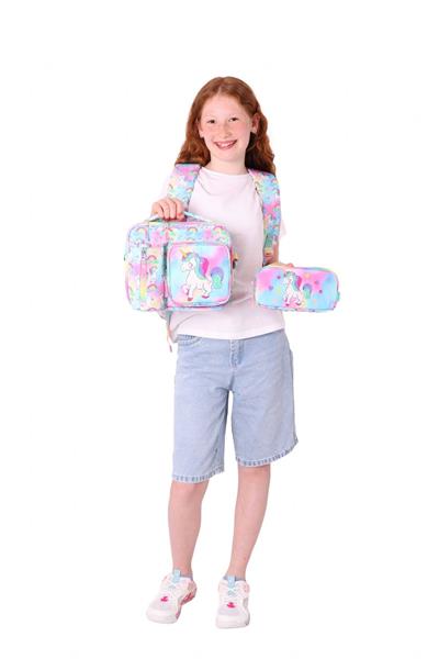 Kaukko Kids Kız Çocuk İlkokul Okul Çantası Seti - Peluş Unicornlu - Pembe (L5243+L7243+L8243)