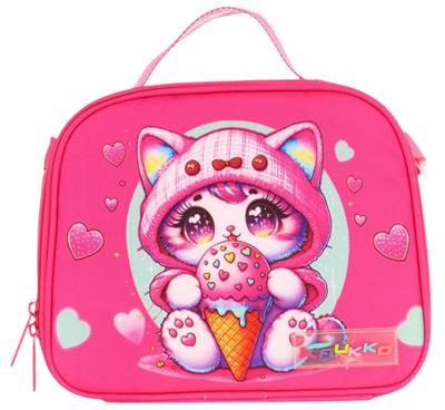 Kaukko Kids Kız Çocuk Isı Yalıtımlı Okul/Piknik Beslenme Çantası (Dondurma Yiyen Kedi) L7250