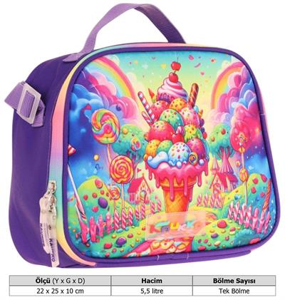 Kaukko Kids Kız Çocuk Isı Yalıtımlı Okul/Piknik Beslenme Çantası (Dondurma) L7251
