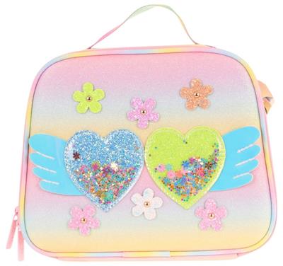 Kaukko Kids Kız Çocuk Isı Yalıtımlı Okul/Piknik Beslenme Çantası (Simli Kalp ve Çiçekler) L7213