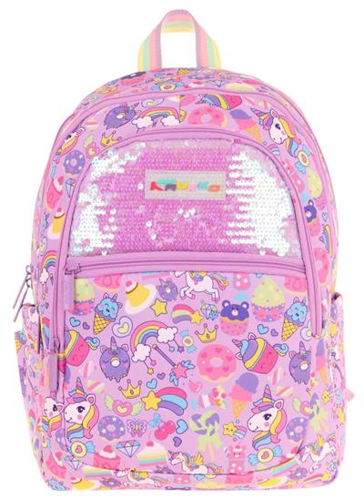 Kaukko Kids Kız Çocuk (Lila - Pullu Sweet Desenli) Dört Gözlü Okul Sırt Çantası - L5215