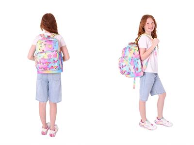 Kaukko Kids Kız Çocuk Mavi Sarı Okul Çantası ve Üç Bölmeli Kalemlik Seti - Silikon Aksesuarlı