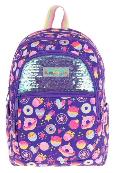 Kaukko Kids Kız Çocuk (Mor - Pullu Şekerleme Desenli) Dört Gözlü Okul Sırt Çantası - L5216