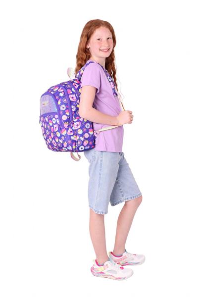 Kaukko Kids Kız Çocuk (Mor - Pullu Şekerleme Desenli) Dört Gözlü Okul Sırt Çantası - L5216