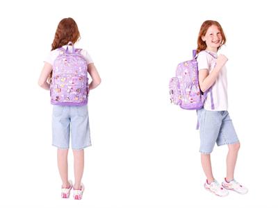 Kaukko Kids Kız Çocuk Mor Okul Çantası ve Üç Bölmeli Kalemlik Seti - Silikon Aksesuarlı