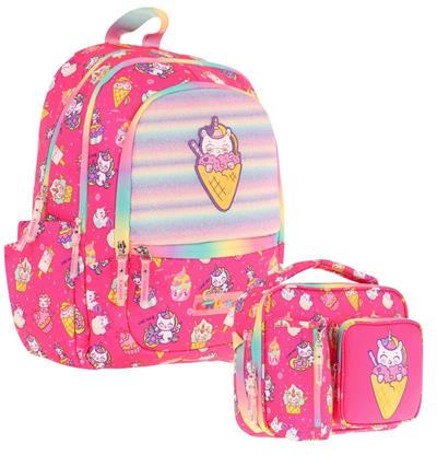 Kaukko Kids Kız Çocuk Okul Çantası ve Isı Yalıtımlı Beslenme Çantası Seti (L5227+L7227) Kauçuk Dondurma - Pembe