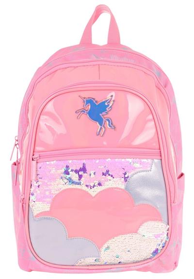 Kaukko Kids Kız Çocuk (Pembe - Pullu Bulut Desenli) Dört Gözlü Okul Sırt Çantası - L5218
