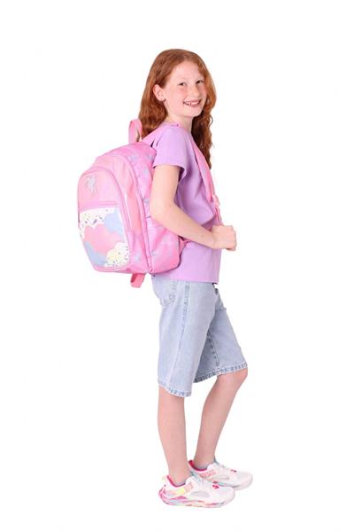 Kaukko Kids Kız Çocuk (Pembe - Pullu Bulut Desenli) Dört Gözlü Okul Sırt Çantası - L5218