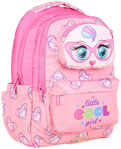 Kaukko Kids Kız Çocuk Pembe Sevimli Kedi Baskılı Dört Bölmeli İlkokul Sırt Çantası - KK-L5157