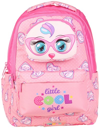 Kaukko Kids Kız Çocuk Pembe Sevimli Kedi Baskılı Dört Bölmeli İlkokul Sırt Çantası - KK-L5157