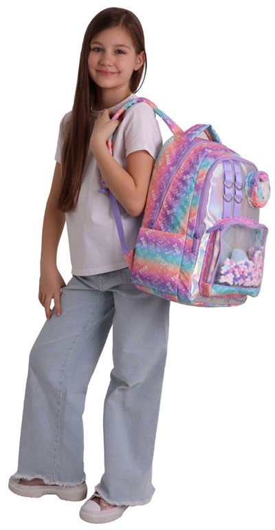 Kaukko Kids Kız Çocuk Renk Geçişli Lila Peluş Aksesuarlı İlkokul Okul Sırt Çantası - L5348