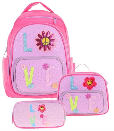 Kaukko Kids Kız Çocuk Simli Love Desenli İlkokul 1.2.3.4. Sınıf Üçlü Okul Çanta Seti