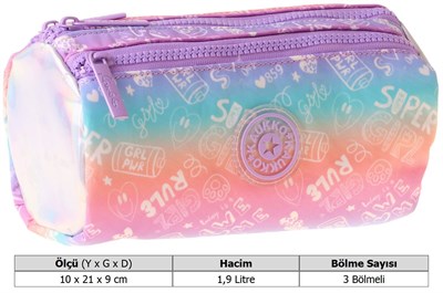 Kaukko Kids Kız Çocuk Üç Bölmeli Renk Geçişli Lila Okul Kalem Çantası - L5350