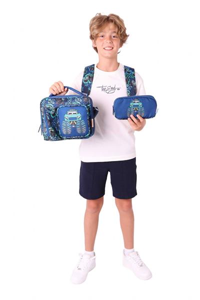 Kaukko Kids Kız Çocuklara Özel (Lacivert Yeşil - Kamyon Detaylı) Üçlü Okul Çantası Seti