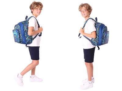 Kaukko Kids Kız Çocuklara Özel (Lacivert Yeşil - Kamyon Detaylı) Üçlü Okul Çantası Seti