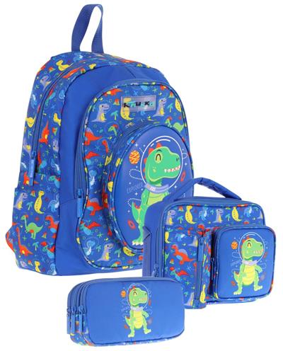 Kaukko Kids Kız Çocuklara Özel (Mavi Yeşil - 3D Dinazor Detaylı) Üçlü Okul Çantası Seti