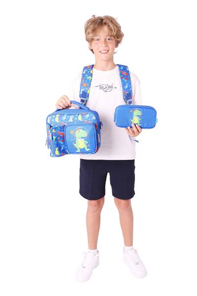 Kaukko Kids Kız Çocuklara Özel (Mavi Yeşil - 3D Dinazor Detaylı) Üçlü Okul Çantası Seti