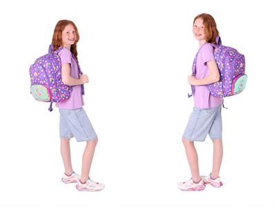 Kaukko Kids Kız Çocuklara Özel (Mor Pembe - Flamingo Nakışlı ve Baskılı) Üçlü Okul Çantası Seti