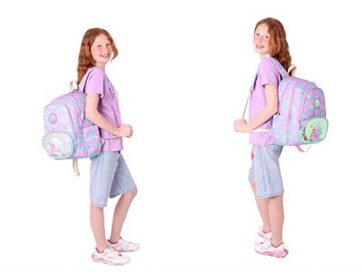 Kaukko Kids Kız Çocuklara Özel (Pembe Yeşil - Denizkızı Nakışlı ve Baskılı) Üçlü Okul Çantası Seti