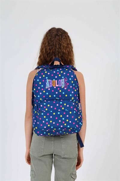 Kaukko Kids Lacivert Puantiyeli Kız Çocuk İlkokul ve Ortaokul Okul Sırt Çantası