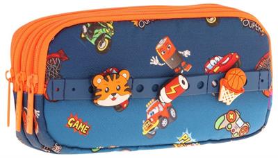 Kaukko Kids Lacivert Turuncu, Arabalar, Erkek Çocuk Üç Bölmeli Okul Kalem Çantası - L8259