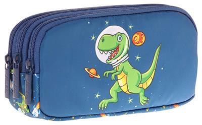 Kaukko Kids Lacivert Yeşil, Sevimli Dinazor, Erkek Çocuk Üç Gözlü Okul Kalem Çantası - L8252