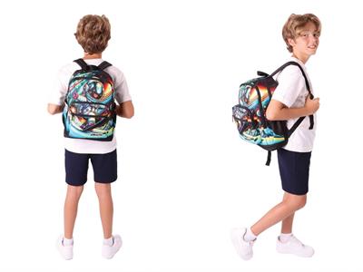 Kaukko Kids Layer Erkek Çocuk Okul Çantası + Kalem Çantası Seti (Siyah - Kayak Yapan Astonot)