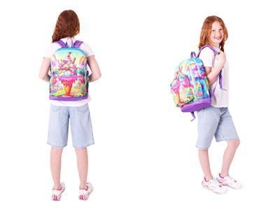 Kaukko Kids Layer Kız Çocuk Okul Çantası + Kalem Çantası Seti (Kırmızı Mavi - Dondurma)