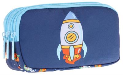 Kaukko Kids Mavi Lacivert, Roket Baskılı, Erkek Çocuk Üç Bölmeli Okul Kalem Çantası - L8260
