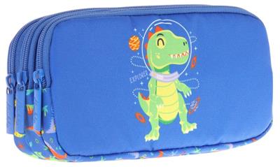 Kaukko Kids Mavi Yeşil, Dinazor, Erkek Çocuk Üç Bölmeli Okul Kalem Çantası - L8262