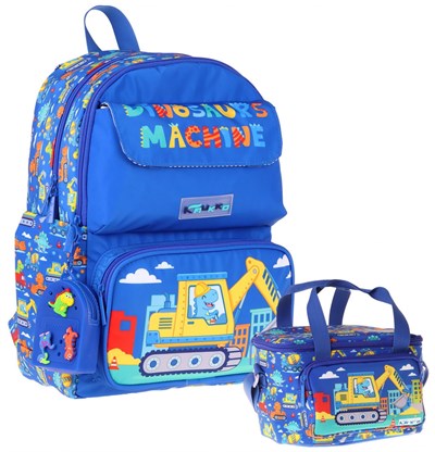 Kaukko Kids Mechanic Erkek Çocuk Mavi - Sarı İlkokul Sırt Çantası ve Beslenme Çanta Seti - SETKK-L5369B
