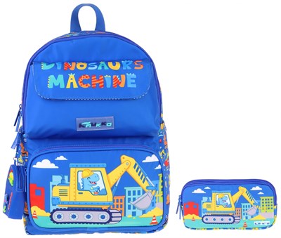 Kaukko Kids Mechanic Mavi - Sarı Erkek Çocuk İlkokul Sırt Çantası ve Kalem Çantası Seti - SETKK-L5369C