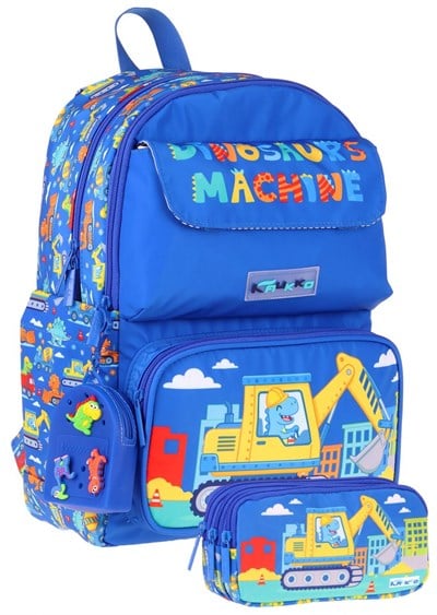 Kaukko Kids Mechanic Mavi - Sarı Erkek Çocuk İlkokul Sırt Çantası ve Kalem Çantası Seti - SETKK-L5369C