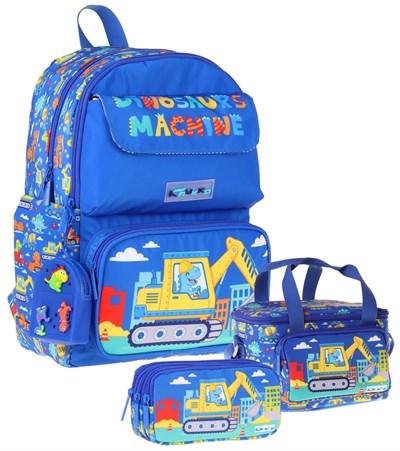 Kaukko Kids Mechanic(Mavi - Sarı Renk) Erkek Çocuk Üçlü İlkokul Okul Çantası Seti/Takımı - SETKK-L5369A