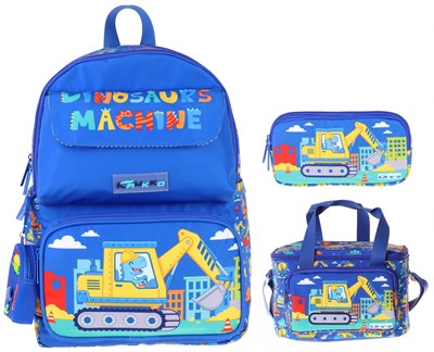 Kaukko Kids Mechanic(Mavi - Sarı Renk) Erkek Çocuk Üçlü İlkokul Okul Çantası Seti/Takımı - SETKK-L5369A