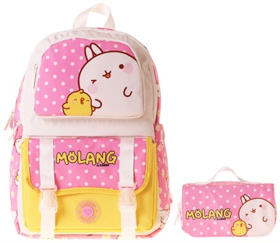 Kaukko Kids Molang Pembe - Sarı Kız Çocuk İlkokul Sırt Çantası ve Kalem Çantası Seti - SETKK-L5318C